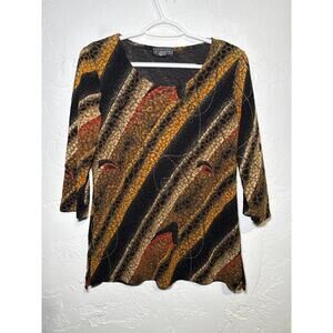 Elementz stretchy abstract top womens medium artsy bohemian mature classic retro